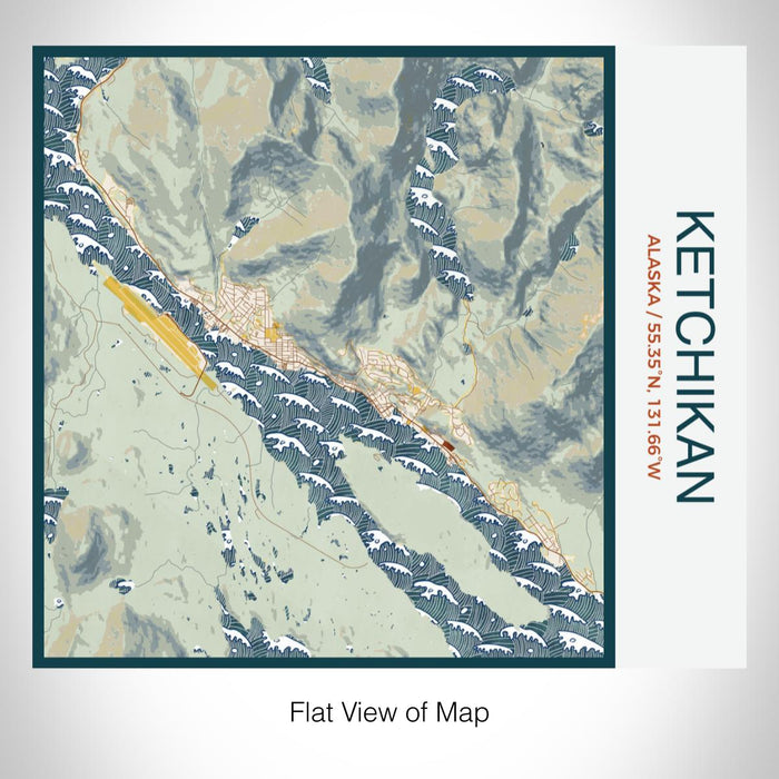 Rendered View of Ketchikan Alaska Map on 17oz Stainless Steel Insulated Tumbler in Woodblock Map Style