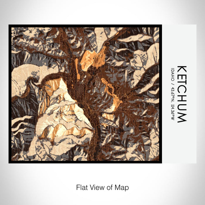 Rendered View of Ketchum Idaho Map on 20oz Stainless Steel Insulated Bottle with Bamboo Top with printed ember style map