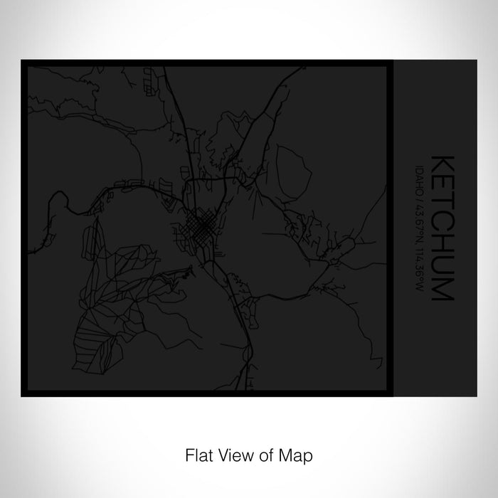 Rendered View of Ketchum Idaho Map on 20oz Stainless Steel Insulated Bottle with Bamboo Top in Matte Black with printed Tactile Lines Map in Black