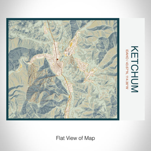 Rendered View of Ketchum Idaho Map on 20oz Stainless Steel Insulated Bottle with Bamboo Top with printed woodblock style map