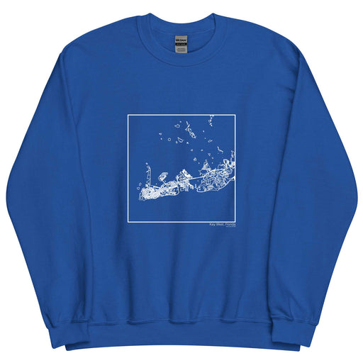 Key West Florida  Map Unisex Crewneck Sweater with City inscription in Royal Blue