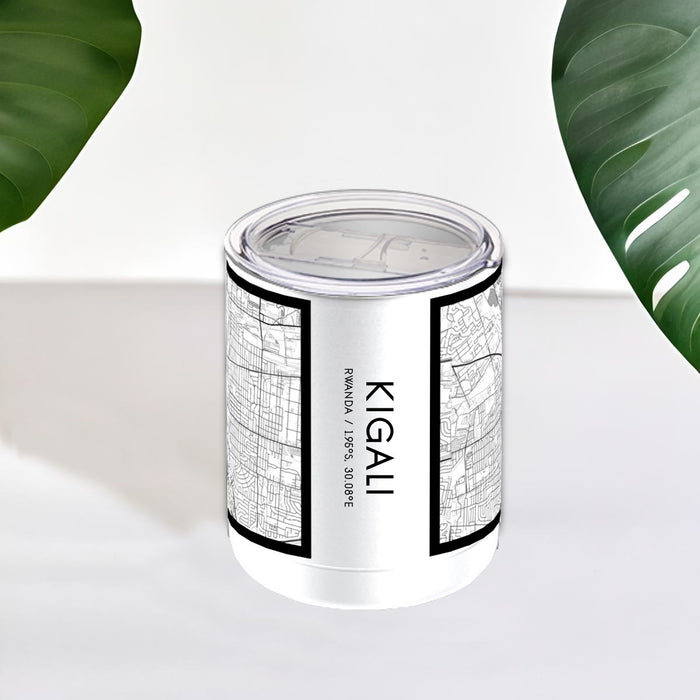 Kigali Rwanda Custom City Map Inscription Coordinates on 10oz Stainless Steel Insulated Cup in Classic with Sliding Lid