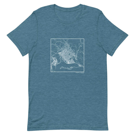 Kingston Jamaica  Map Unisex T-Shirt with City inscription in Heather Teal