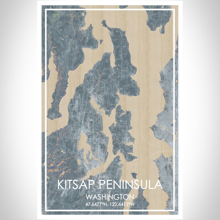 Kitsap Peninsula Washington Map Print Portrait Orientation in Afternoon Style With Shaded Background