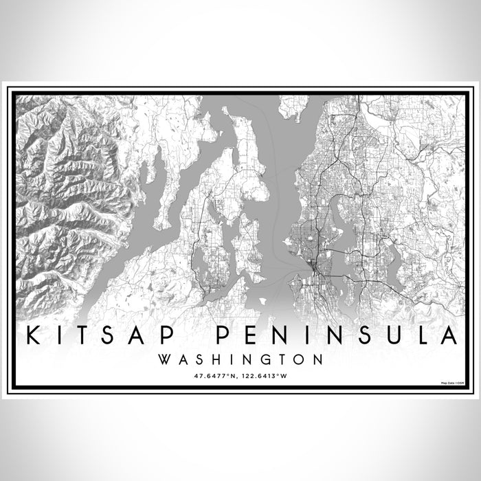 Kitsap Peninsula Washington Map Print Landscape Orientation in Classic Style With Shaded Background