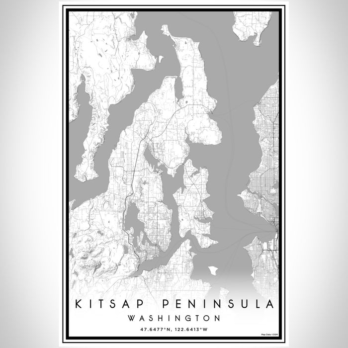 Kitsap Peninsula Washington Map Print Portrait Orientation in Classic Style With Shaded Background