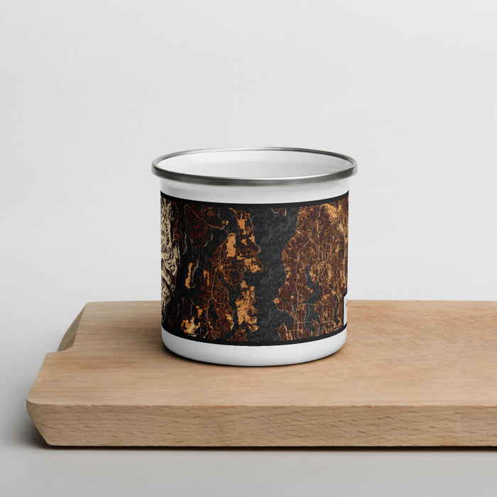 Front View Custom Kitsap Peninsula Washington Map Enamel Mug in Ember on Cutting Board