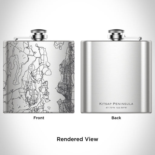 Rendered View of Kitsap Peninsula Washington Map Engraving on 6oz Stainless Steel Flask