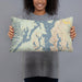 Person holding 20x12 Custom Kitsap Peninsula Washington Map Throw Pillow in Woodblock