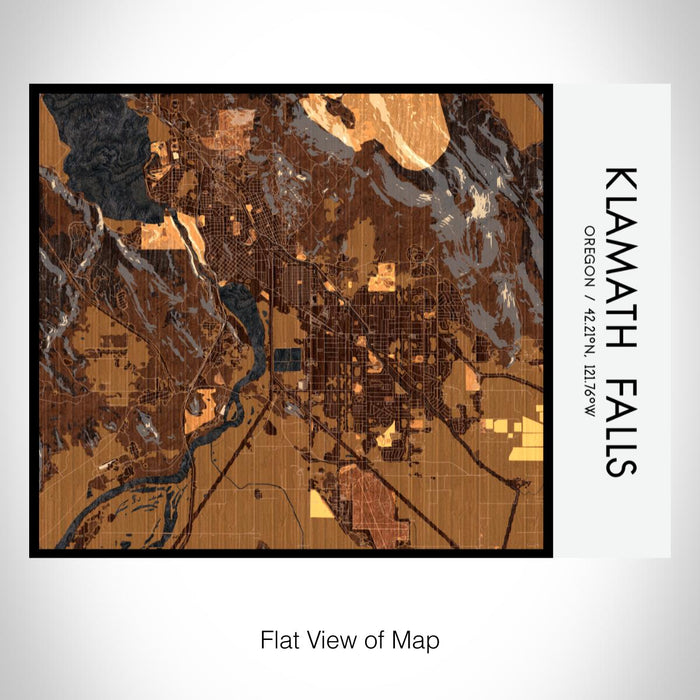 Rendered View of Klamath Falls Oregon Map on 20oz Stainless Steel Insulated Bottle with Bamboo Top with printed ember style map