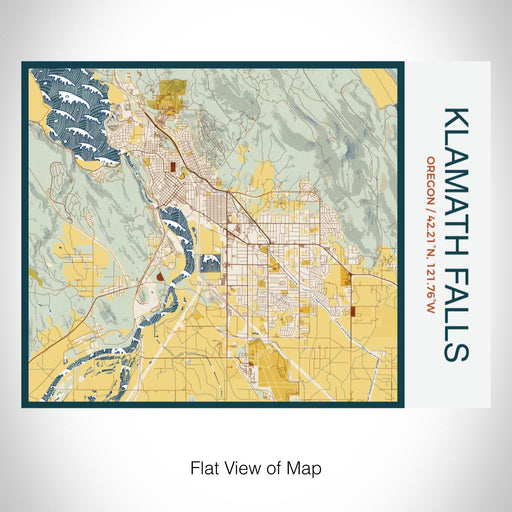 Rendered View of Klamath Falls Oregon Map on 20oz Stainless Steel Insulated Bottle with Bamboo Top with printed woodblock style map