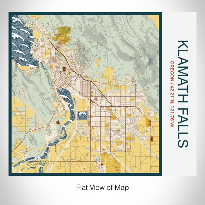 Rendered View of Klamath Falls Oregon Map on 17oz Stainless Steel Insulated Tumbler in Woodblock Map Style