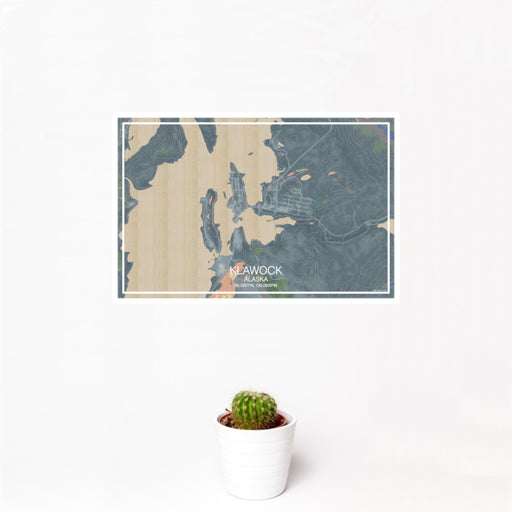 12x18 Klawock Alaska Map Print Landscape Orientation in Afternoon Style With Small Cactus Plant in White Planter