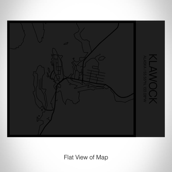 Rendered View of Klawock Alaska Map on 20oz Stainless Steel Insulated Bottle with Bamboo Top in Matte Black with printed Tactile Lines Map in Black