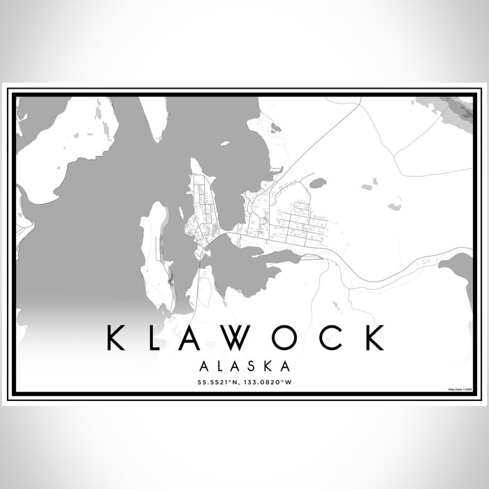 Klawock Alaska Map Print Landscape Orientation in Classic Style With Shaded Background