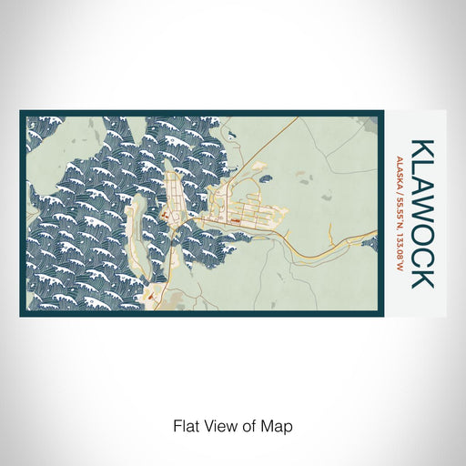 Rendered View of Klawock Alaska Map on 17oz Stainless Steel Insulated Bottle with printed woodblock style map