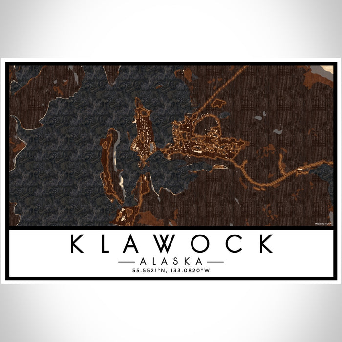 Klawock Alaska Map Print Landscape Orientation in Ember Style With Shaded Background