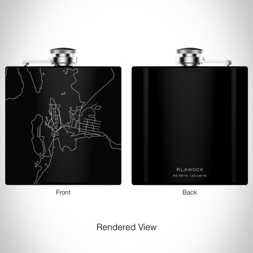 Rendered View of Klawock Alaska Map on 6oz Stainless Steel Flask in Black