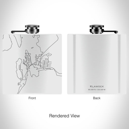 Rendered View of Klawock Alaska Map on 6oz Stainless Steel Flask in White