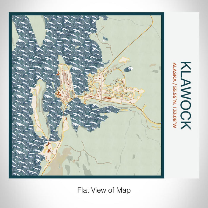 Rendered View of Klawock Alaska Map on 17oz Stainless Steel Insulated Tumbler in Woodblock Map Style