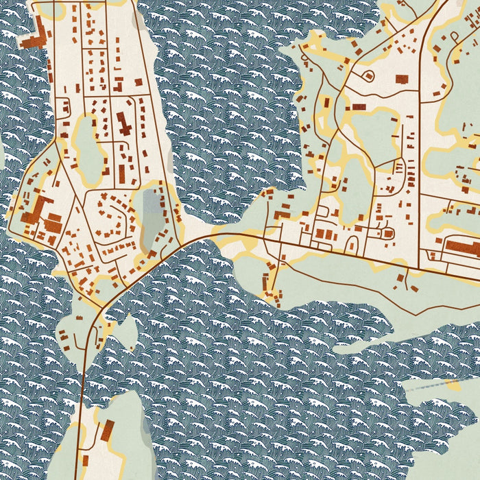 Klawock Alaska Map Print in Woodblock Style Zoomed In Close Up Showing Details