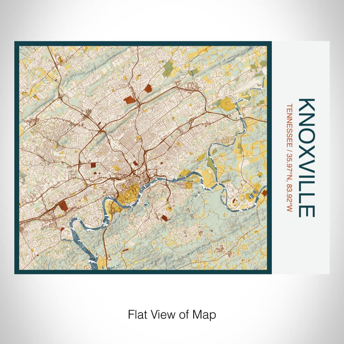 Rendered View of Knoxville Tennessee Map on 20oz Stainless Steel Insulated Bottle with Bamboo Top with printed woodblock style map