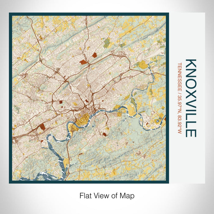 Rendered View of Knoxville Tennessee Map on 17oz Stainless Steel Insulated Tumbler in Woodblock Map Style