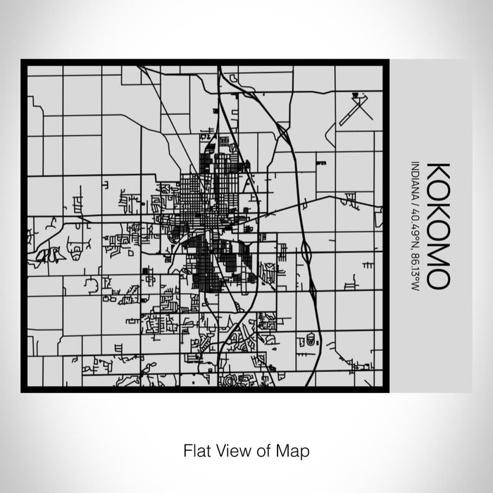 Rendered View of Kokomo Indiana Map on 20oz Stainless Steel Insulated Bottle with Bamboo Top with printed Tactile Lines Map in Black