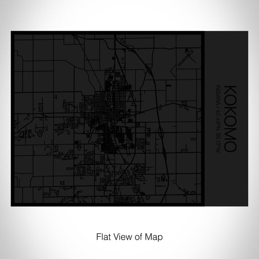 Rendered View of Kokomo Indiana Map on 20oz Stainless Steel Insulated Bottle with Bamboo Top in Matte Black with printed Tactile Lines Map in Black