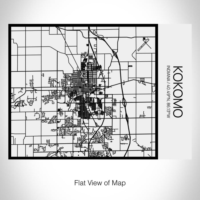 Rendered View of Kokomo Indiana Map on 20oz Stainless Steel Insulated Bottle with Bamboo Top in Matte White with printed Tactile Lines Map in Black