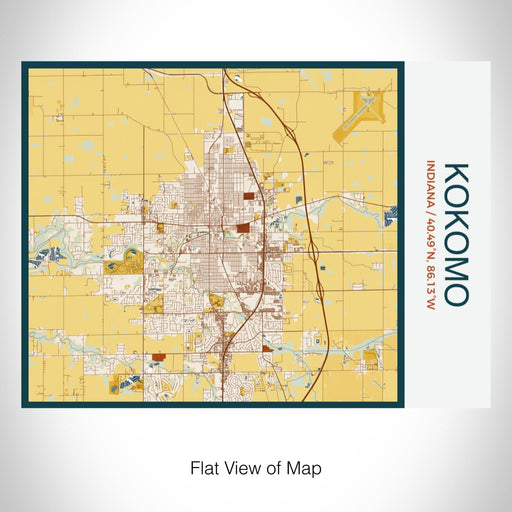 Rendered View of Kokomo Indiana Map on 20oz Stainless Steel Insulated Bottle with Bamboo Top with printed woodblock style map