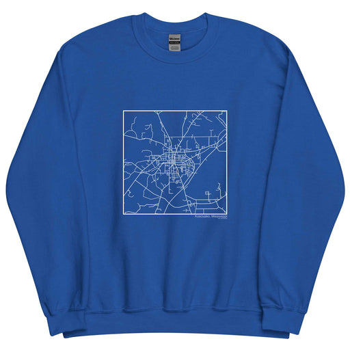 Kosciusko Mississippi  Map Unisex Crewneck Sweater with City inscription in Royal Blue