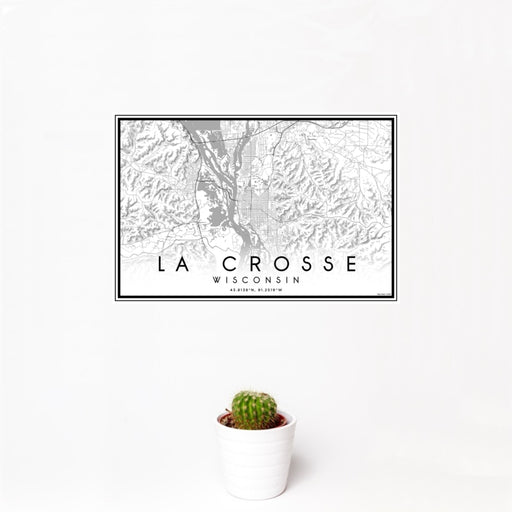 12x18 La Crosse Wisconsin Map Print Landscape Orientation in Classic Style With Small Cactus Plant in White Planter
