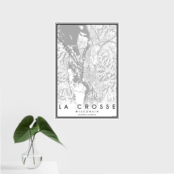 16x24 La Crosse Wisconsin Map Print Portrait Orientation in Classic Style With Tropical Plant Leaves in Water