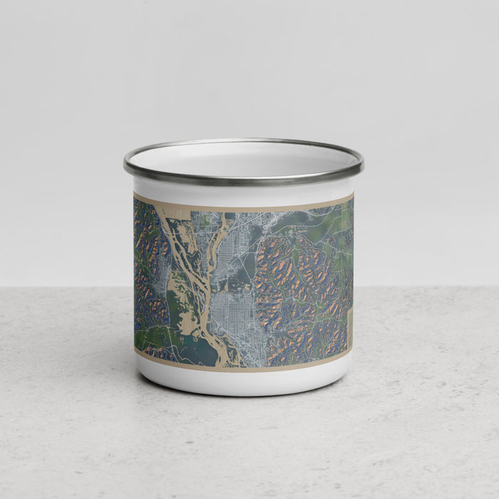 Front View Custom La Crosse Wisconsin Map Enamel Mug in Afternoon