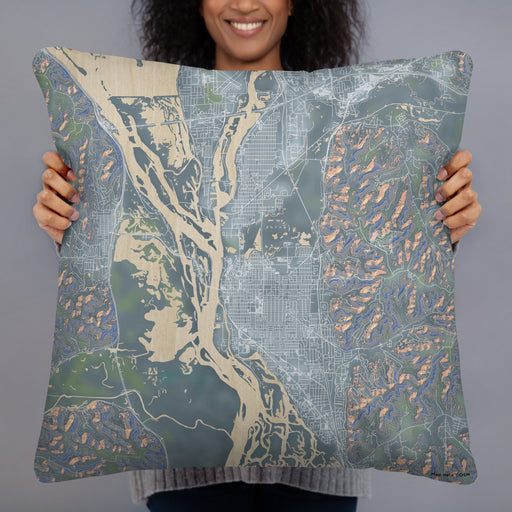 Person holding 22x22 Custom La Crosse Wisconsin Map Throw Pillow in Afternoon