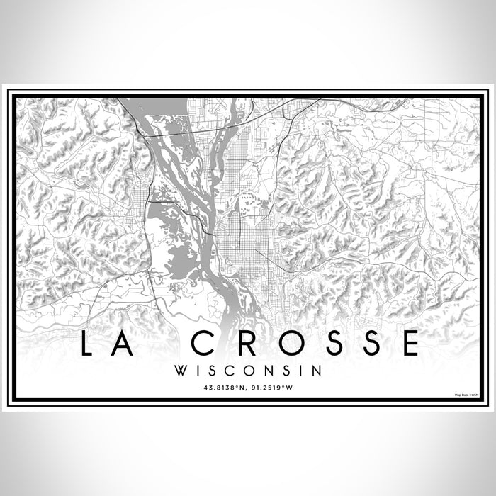 La Crosse Wisconsin Map Print Landscape Orientation in Classic Style With Shaded Background