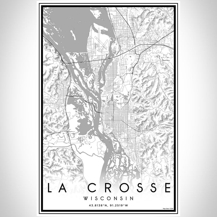 La Crosse Wisconsin Map Print Portrait Orientation in Classic Style With Shaded Background