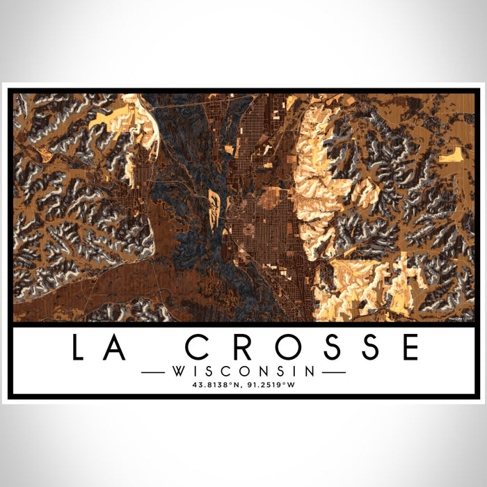 La Crosse Wisconsin Map Print Landscape Orientation in Ember Style With Shaded Background