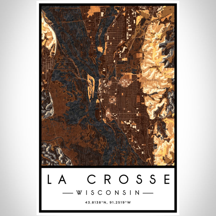 La Crosse Wisconsin Map Print Portrait Orientation in Ember Style With Shaded Background