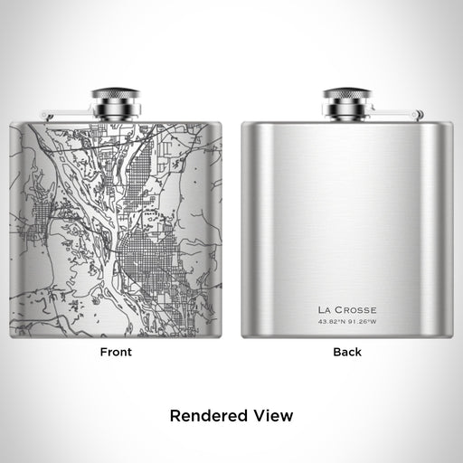 Rendered View of La Crosse Wisconsin Map Engraving on 6oz Stainless Steel Flask