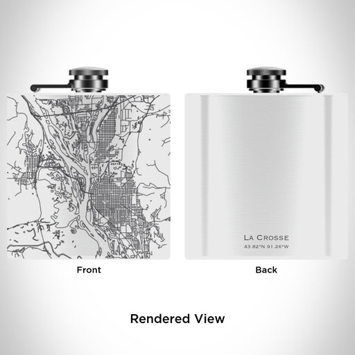 Rendered View of La Crosse Wisconsin Map Engraving on 6oz Stainless Steel Flask in White