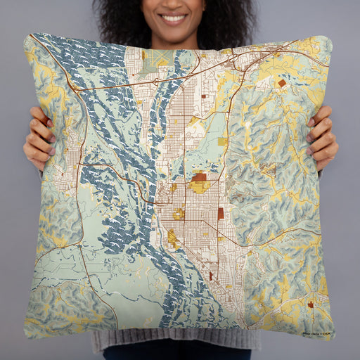 Person holding 22x22 Custom La Crosse Wisconsin Map Throw Pillow in Woodblock
