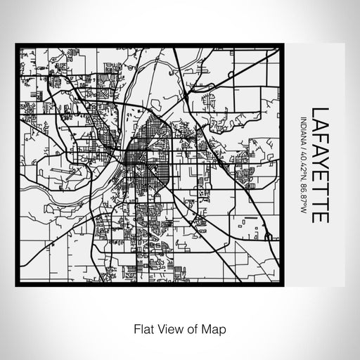 Rendered View of Lafayette Indiana Map on 20oz Stainless Steel Insulated Bottle with Bamboo Top in Matte White with printed Tactile Lines Map in Black