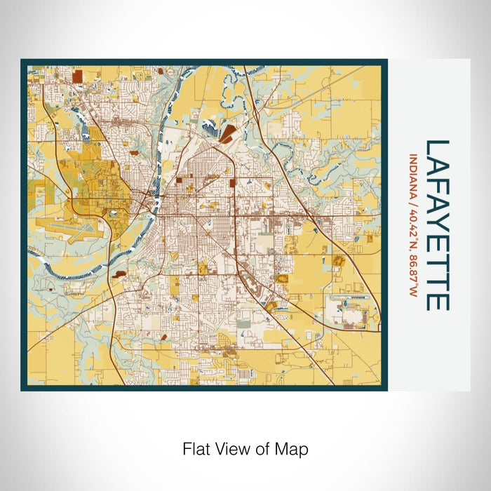 Rendered View of Lafayette Indiana Map on 20oz Stainless Steel Insulated Bottle with Bamboo Top with printed woodblock style map
