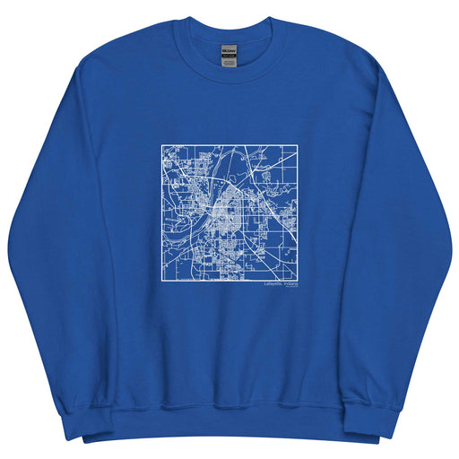 Lafayette Indiana  Map Unisex Crewneck Sweater with City inscription in Royal Blue