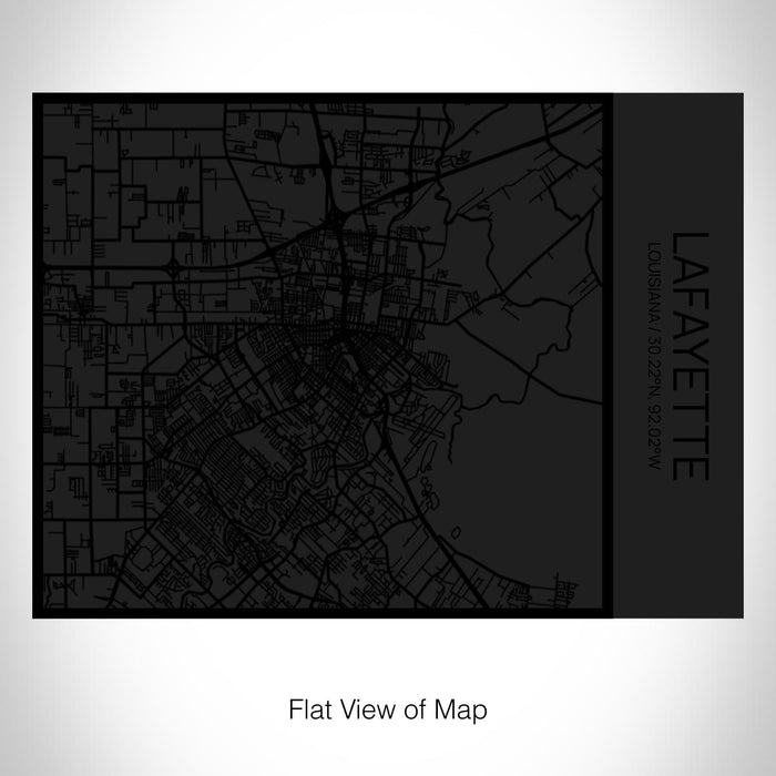 Rendered View of Lafayette Louisiana Map on 20oz Stainless Steel Insulated Bottle with Bamboo Top in Matte Black with printed Tactile Lines Map in Black