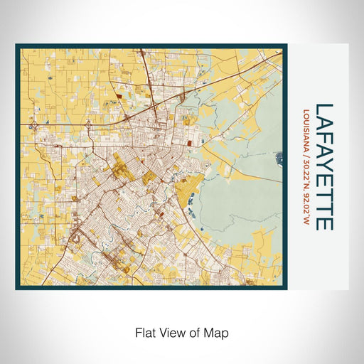 Rendered View of Lafayette Louisiana Map on 20oz Stainless Steel Insulated Bottle with Bamboo Top with printed woodblock style map