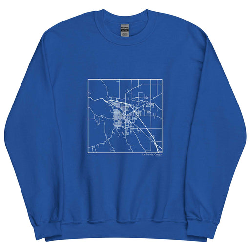 La Grande Oregon  Map Unisex Crewneck Sweater with City inscription in Royal Blue