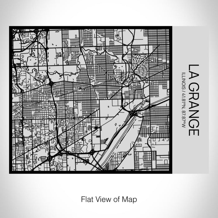 Rendered View of La Grange Illinois Map on 20oz Stainless Steel Insulated Bottle with Bamboo Top with printed Tactile Lines Map in Black